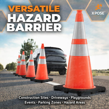 Xpose Safety 28" Orange Traffic Cones, 24-Pack, 6" & 4" Collar – PVC Safety Cones for Parking, Soccer, Construction & Kids – Custom Stenciling Available