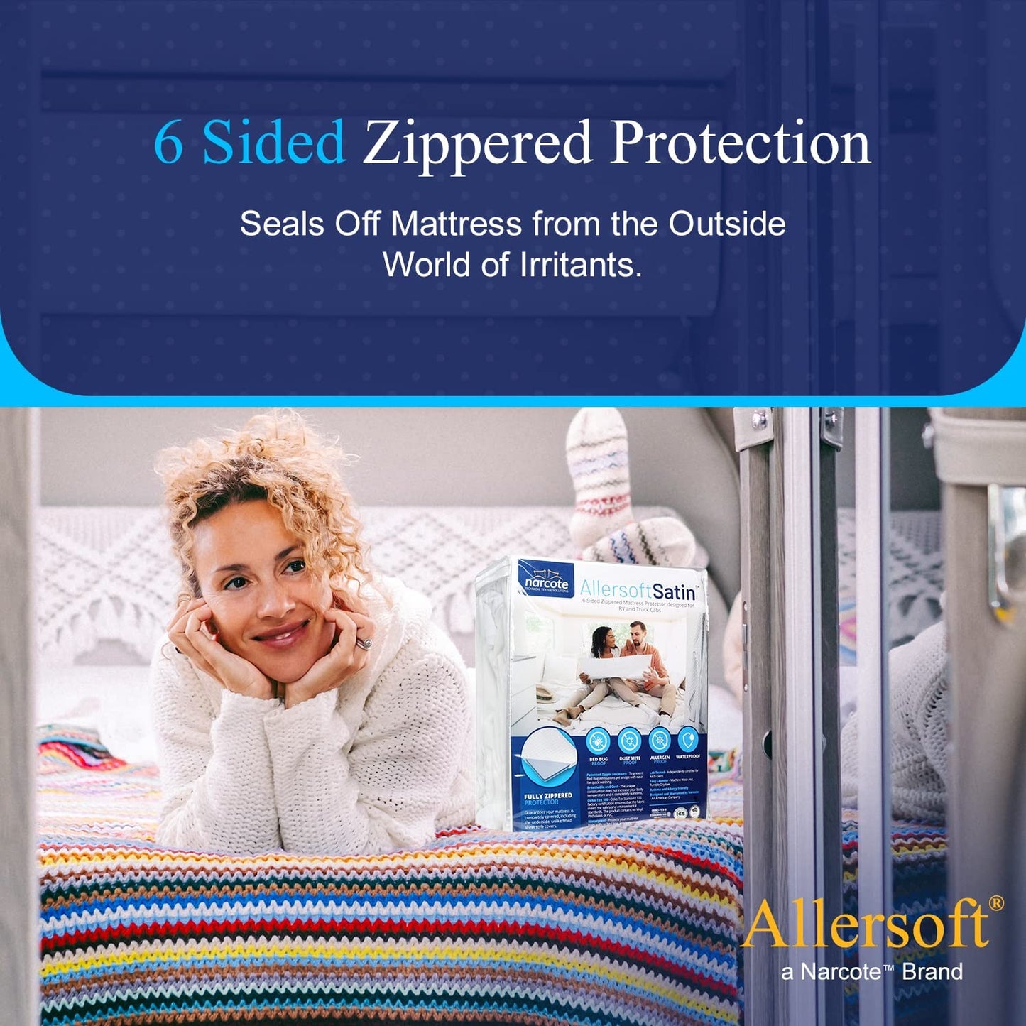 RV 6 Sided Zippered Mattress Protector with Secure Locking Zipper. Creates a Natural Seal Around Your Mattress from Dust, Pet Dander, Pollen, Liquids & More. Oeko-Tex Certified (38x75 Twin)