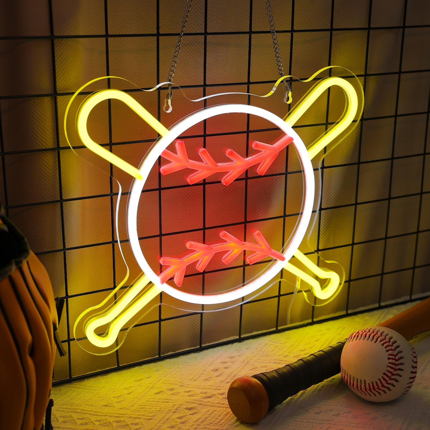 Attivolife Baseball Neon Sign for Wall Decor, Light up Sport Campaign Ball LED Lamp with Dim USB Powered, Unique Home Club Shop Party Birthday Christmas Day Gift for Boy Teenage Student Athlete Man