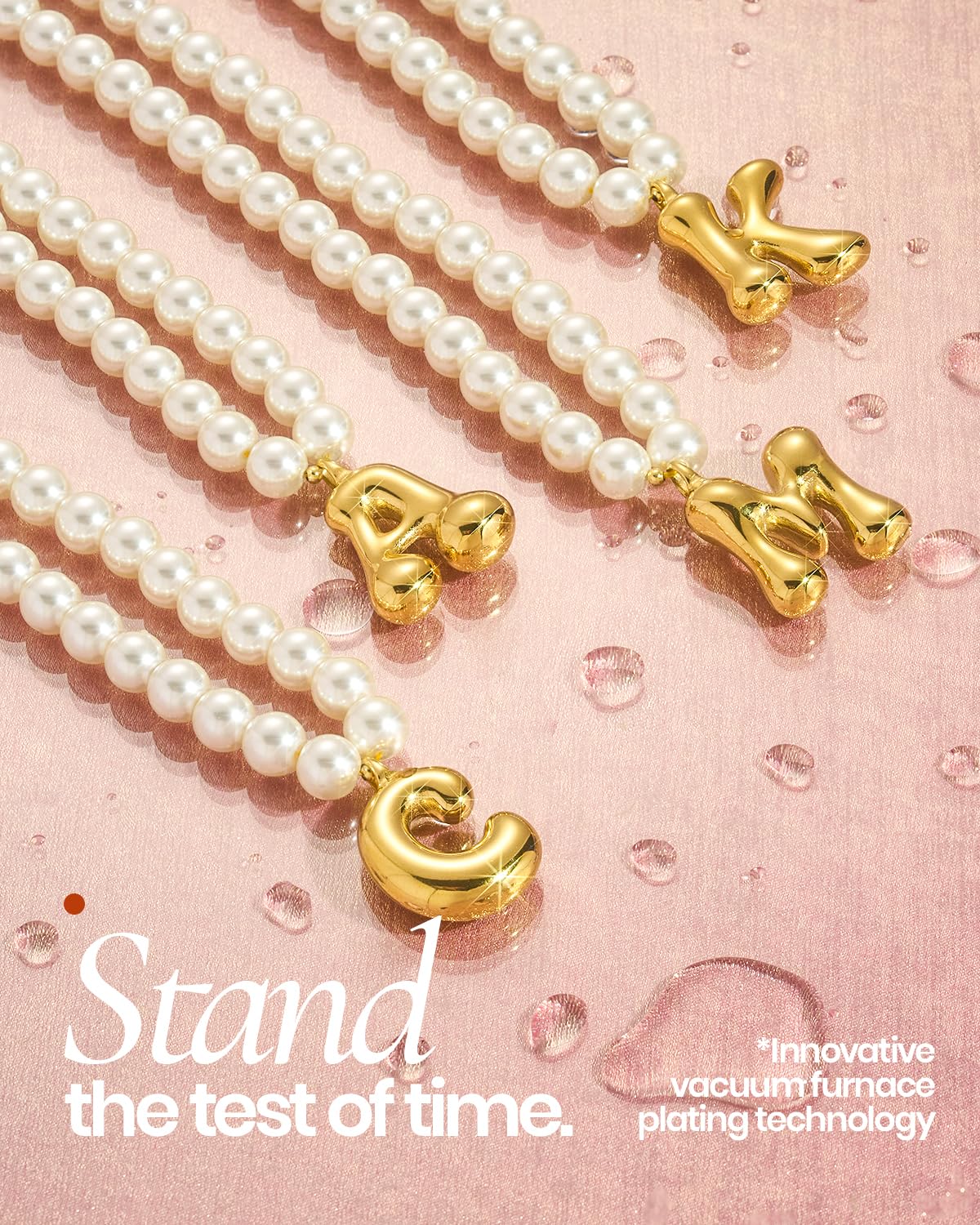 DoDoBeads Pearl Initial Necklace, 18K Gold Plated Stainless Steel Balloon Letter Pendant K, Non-Tarnish Waterproof Chunky Monogram Jewelry Gifts for Women Teens