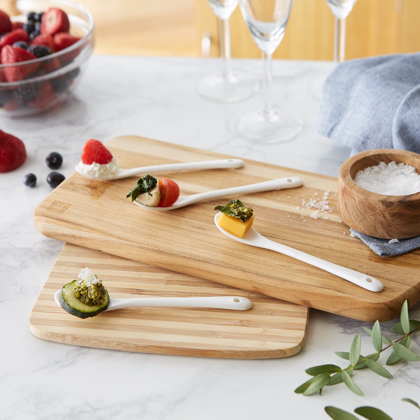 RSVP International Poached Egg Spoon, 4 Piece Set Multipurpose Use for Serving Jam, Honey or Soft Boiled Eggs, 5.5" Length, White Porcelain