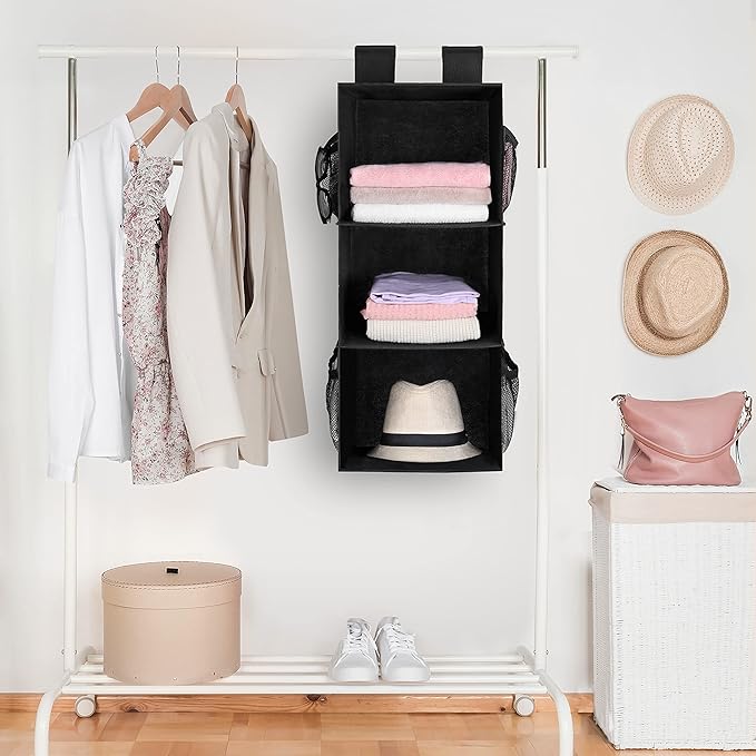 MAX Houser 3-Shelf Hanging Closet Organizers, Collapsible Closet Hanging Shelves