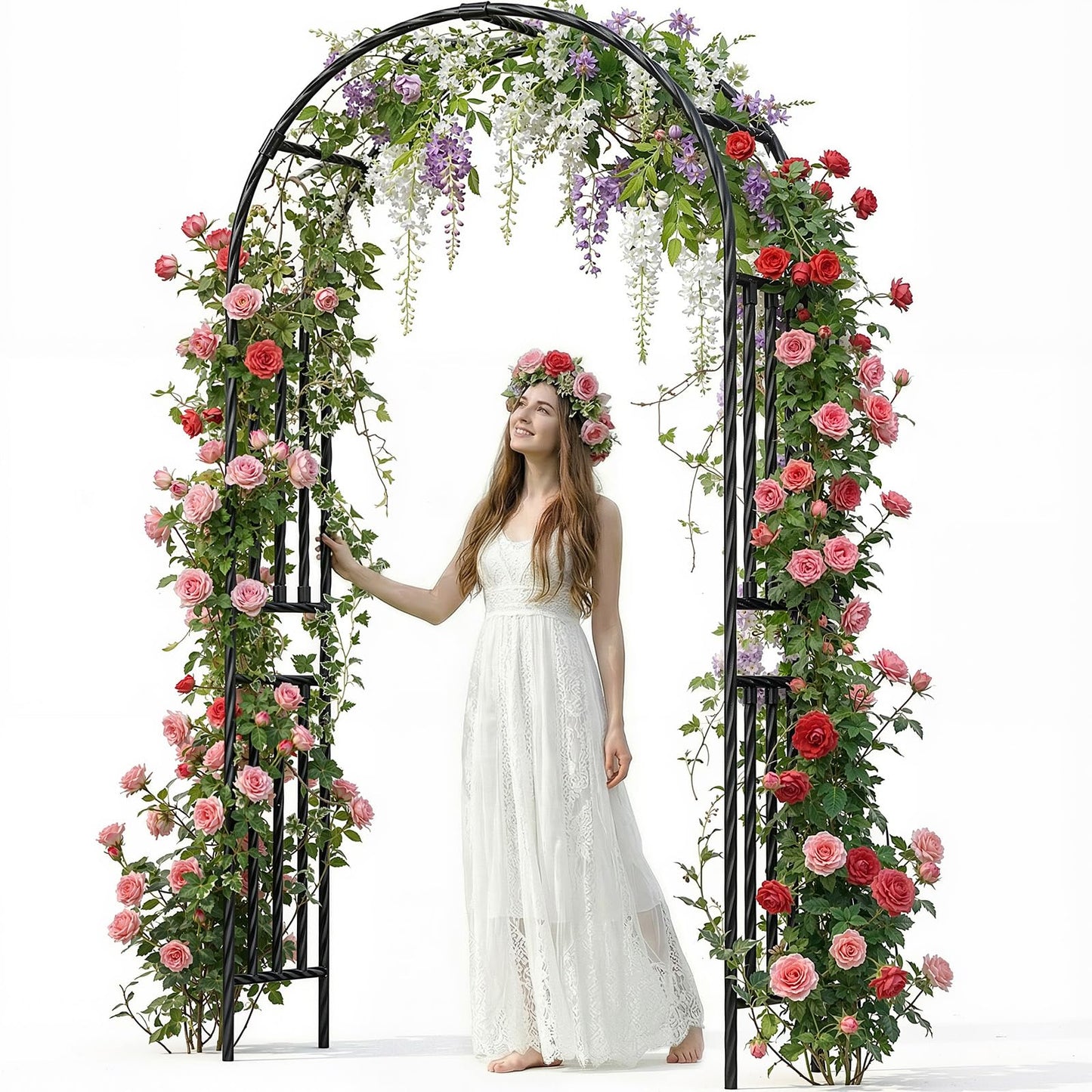 Jasdego Garden Arbor - 3.9x7.9ft Metal Garden Arch Trellis for Climbing Plants, Wide Sturdy Garden Arch, Ideal for Vines, Weddings, Halloween, Christmas & Outdoor Decor (Black)