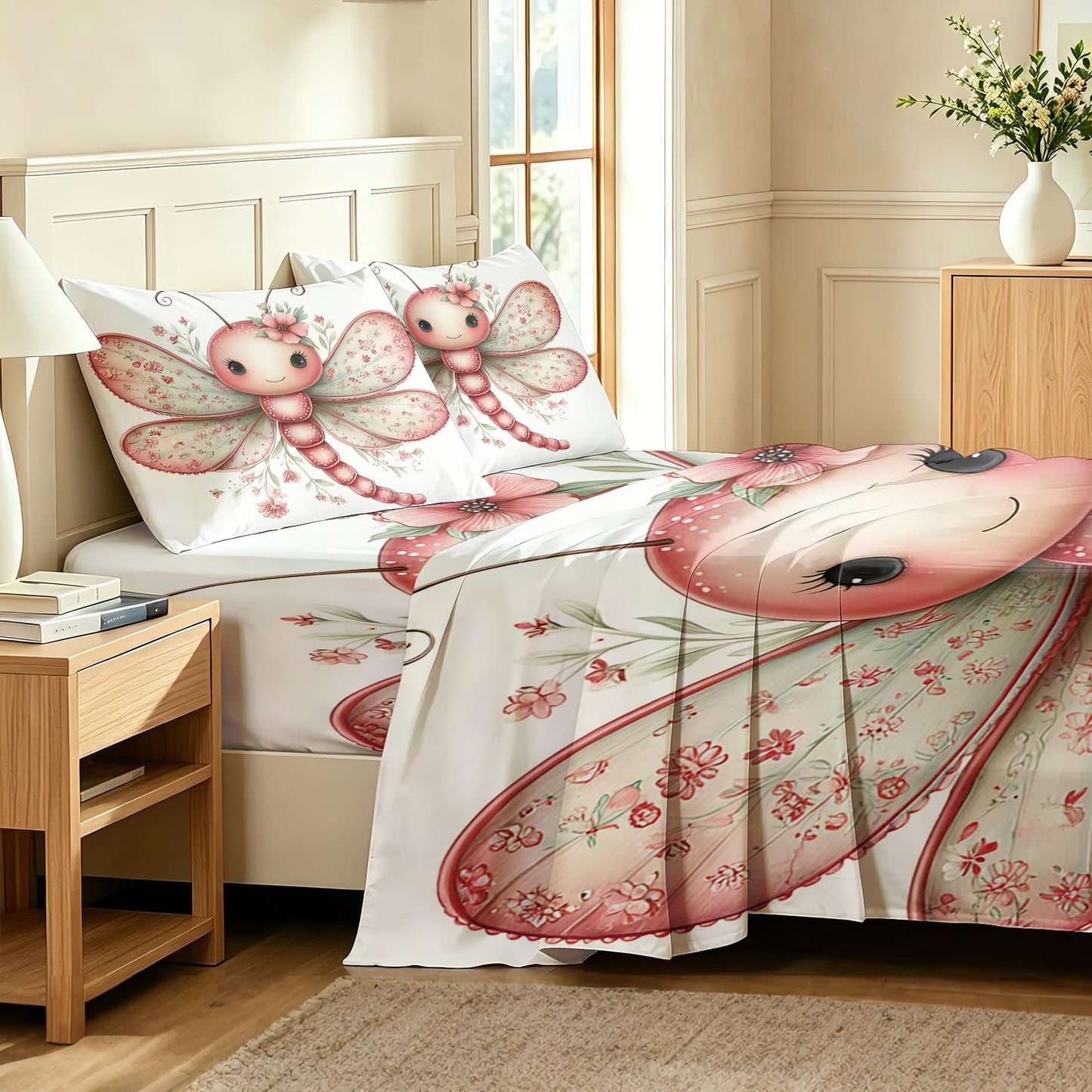 Cute Dragonfly Full Bedding Set Girls Kawaii Sheet Sets