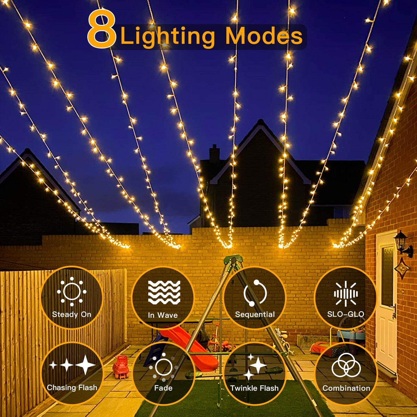 Ollny Fairy Lights Mains Powered, 40m 400 LED Outdoor String Lights, Warm White Waterproof Garden Light with Plug/Timer/8 Modes/Dimmable for Outside/Indoor/Window/Wedding Decorations