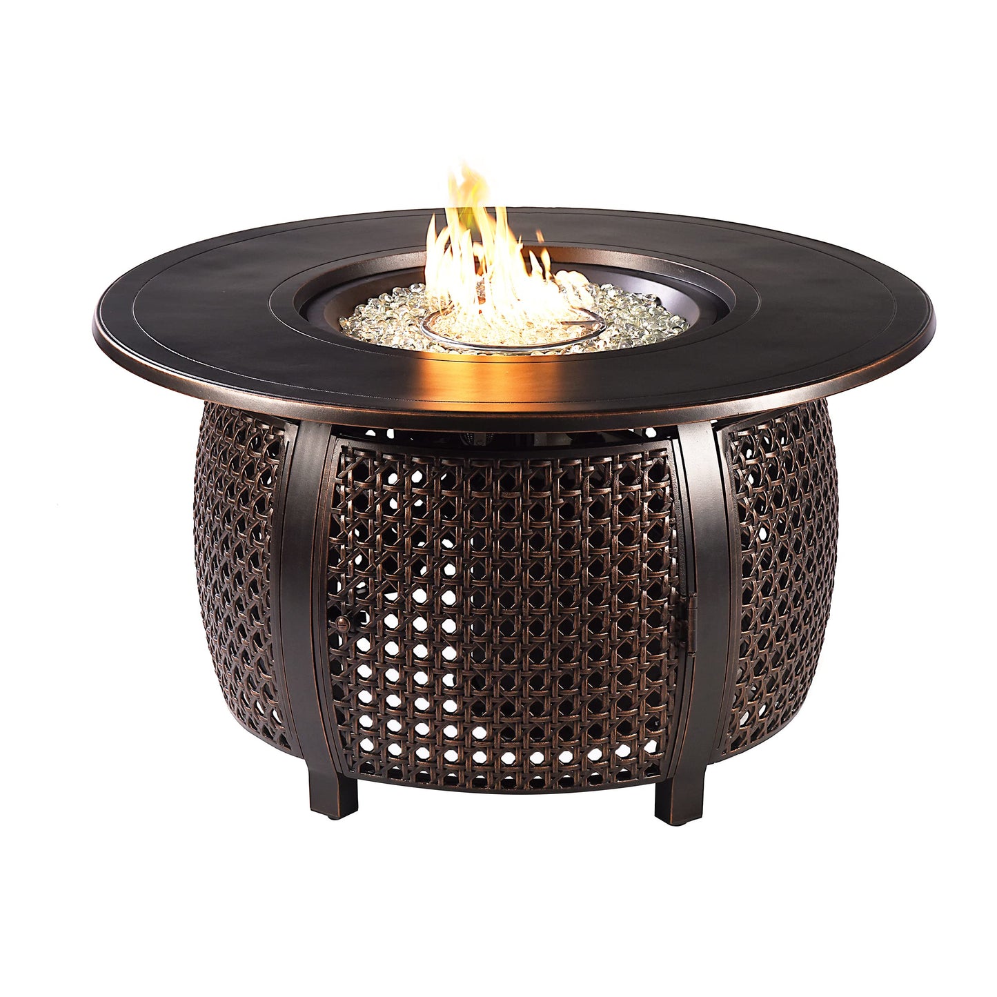 Oakland Living Round 44 in. x 44 in. Aluminum Propane Fire Pit Table with Glass Beads, Two Covers, Lid, 57,000 BTUs in Copper Finish