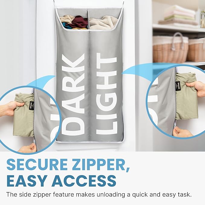 Hanging Laundry Hamper Bag XL 40x22", Space Saving over the Door Storage Bags