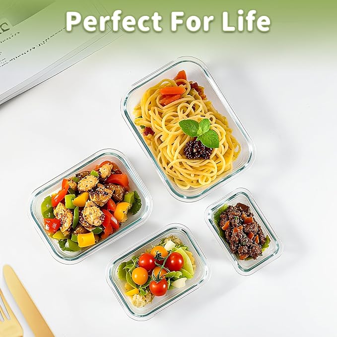 HOMBERKING 8 Pack Glass Food Storage Containers