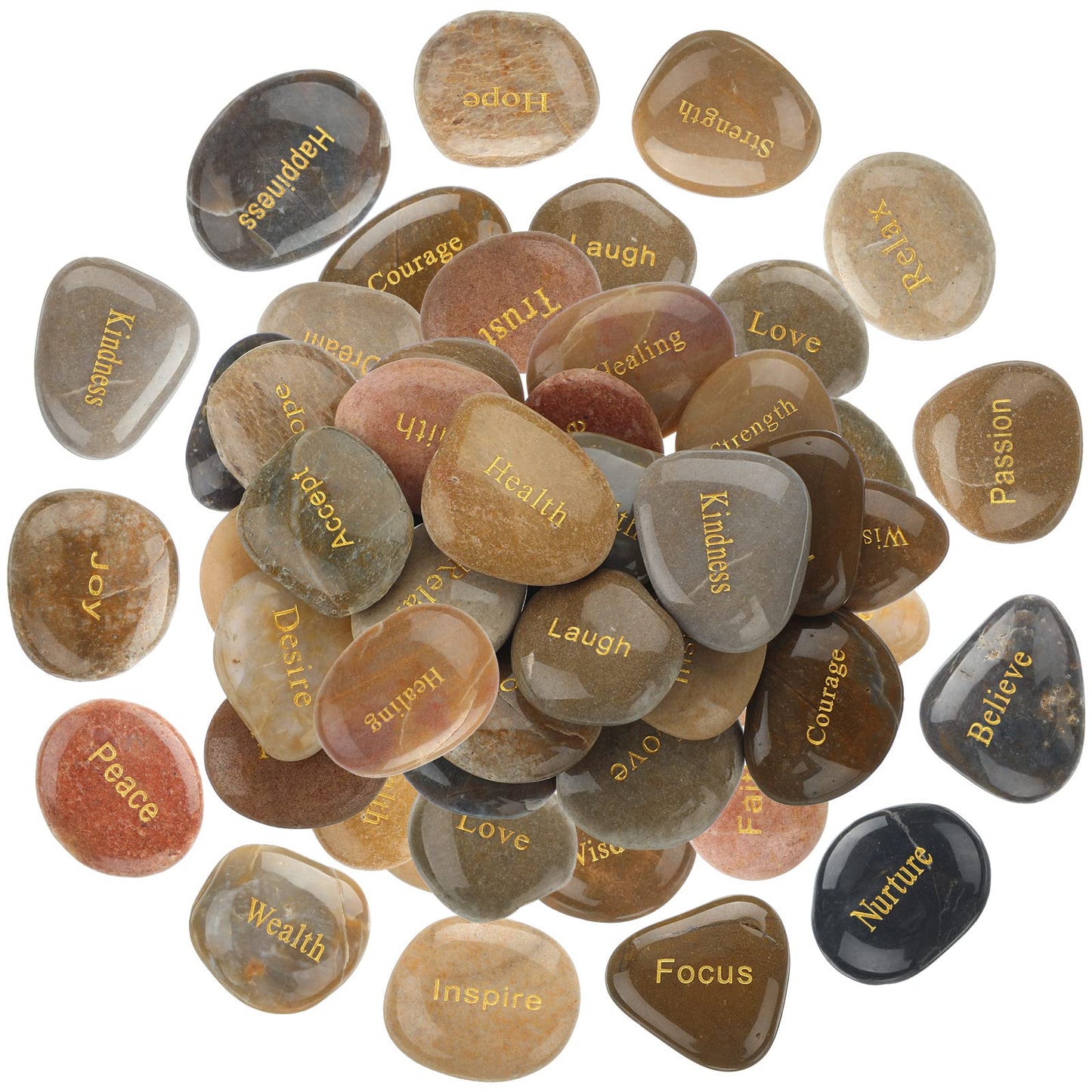 CHENGU 100 Pcs Engraved Rocks with Inspirational Words Inspirational Stones Bulk Positive Words Encouragement Stones for Gifts Office Home Decor