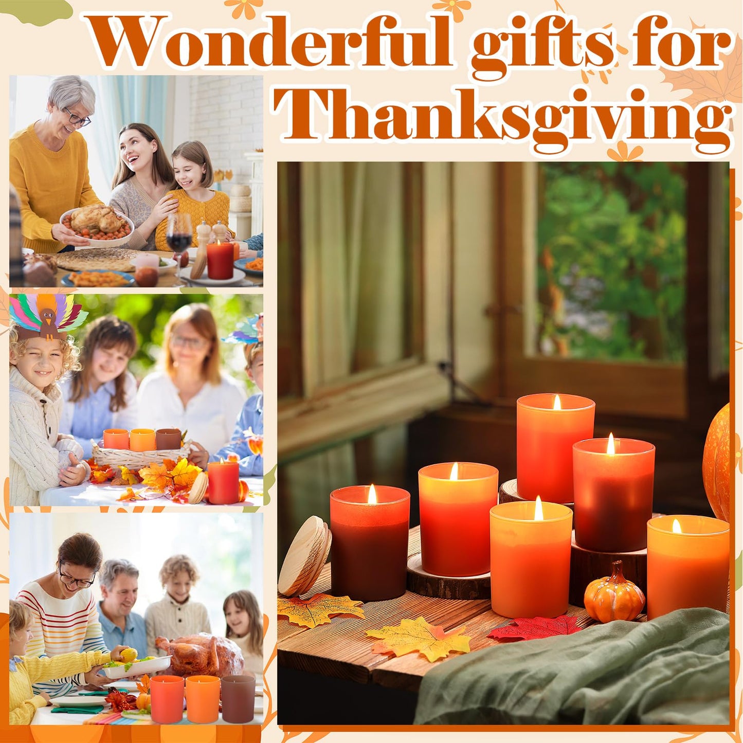 Yuntau 6 Pack Thanksgiving Scented Jar Candles for Home Kitchen 4 oz Scented Natural Soy Wax, Thanksgiving Candle Gifts Set for Women Men Fragrance of Autumn Pumpkin Wreath Apple