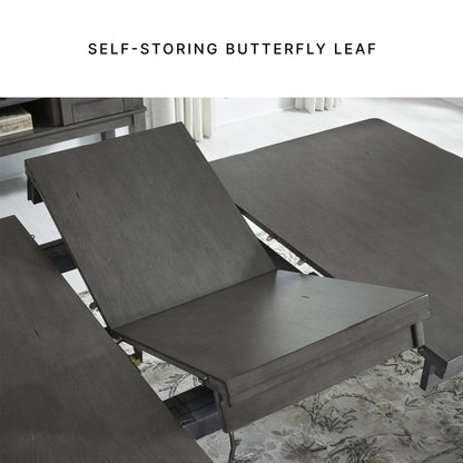 Signature Design by Ashley Hallanden Modern Farmhouse Rectangular Dining Room Butterfly Extension Table with Self-Storing Leaf, Seats Up to 6, Wood, Dark Gray
