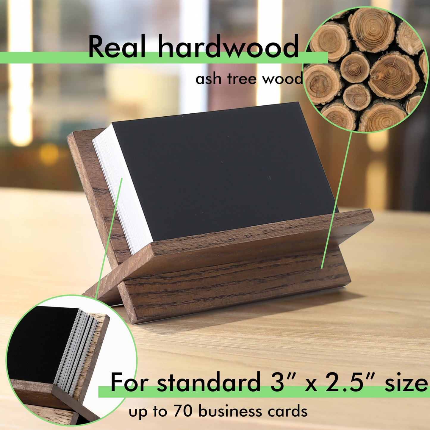 TOROS store Set of 3 Business Card Holders for Desk - Brown Wood Small Cards Holder, Professional Desktop Business Card Stand Display, Wooden Name Card Holder