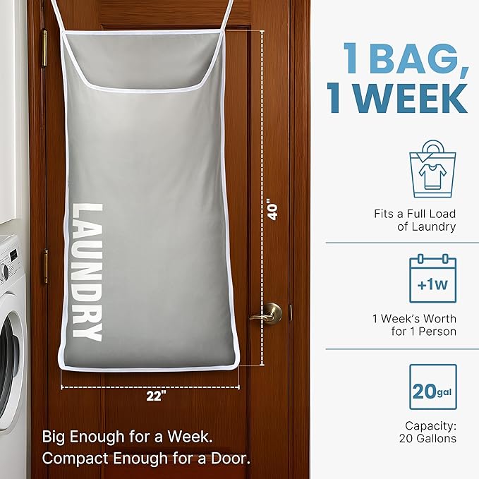 Hanging Laundry Hamper Bag XL 40x22", Space Saving over the Door Storage Bags