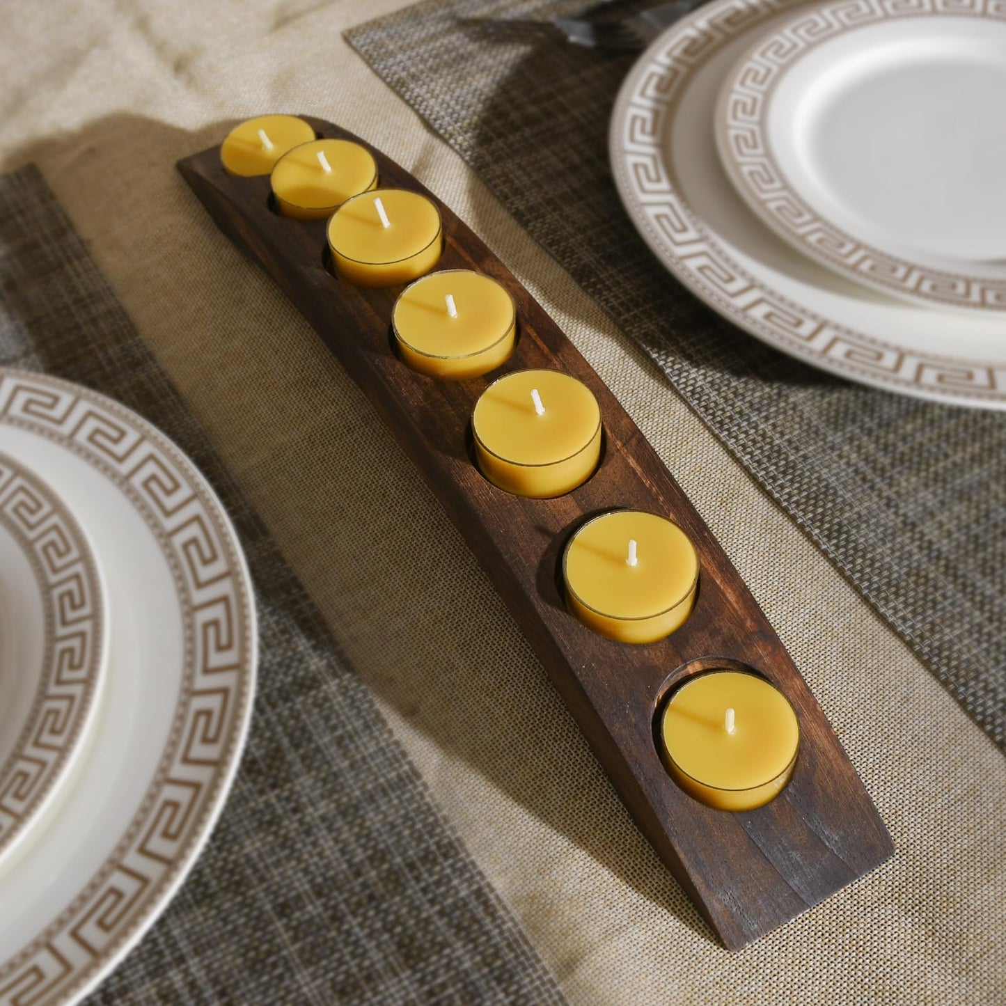 Wood Bridge Candle Stand, Tea Light Arch Holder, 7 in 1 Tea Candle Holder Dining Table Centerpiece - 2 PCS Rustic Wooden Color