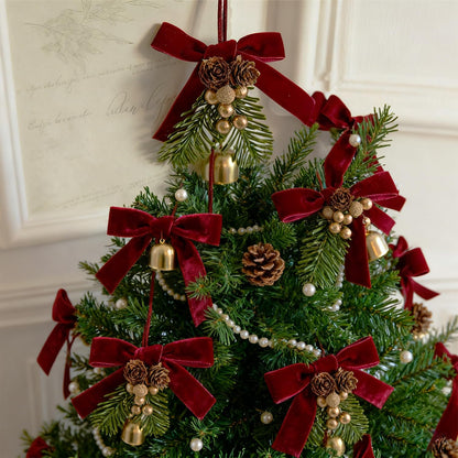 24 PCS Red Velvet Bows for Christmas Tree, Red Velvet Bows with Gold Ties, for Christmas Tree Party Front Door Wreath Holiday Indoor Inside Decor
