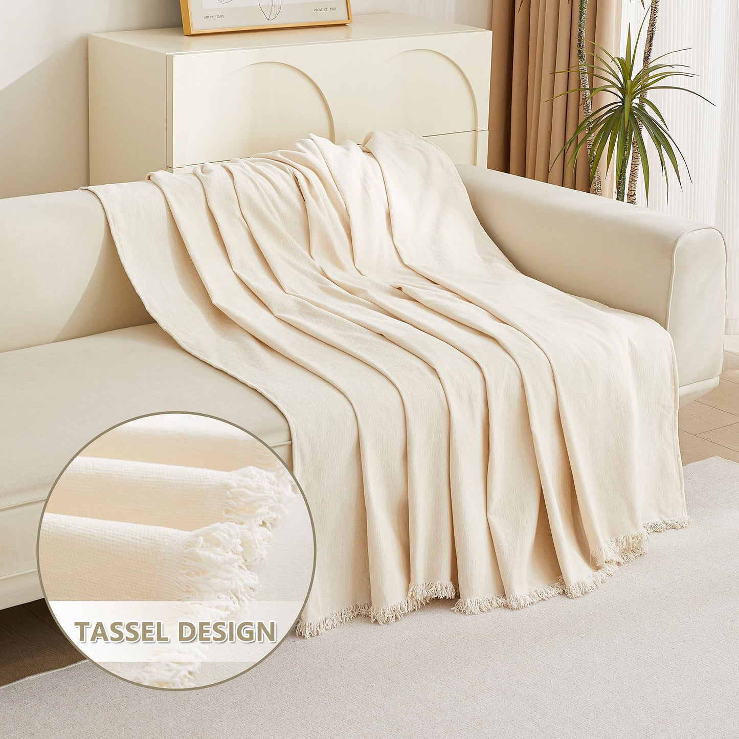 MYSKY HOME Couch Cover for Pets, Beige Couch Covers for 2 Cushion Couch Sofa, Sofa Slipcover Sectional L Shape Chenille Covers for Pets, Throw Couch for Dogs, Kids,71" X118"