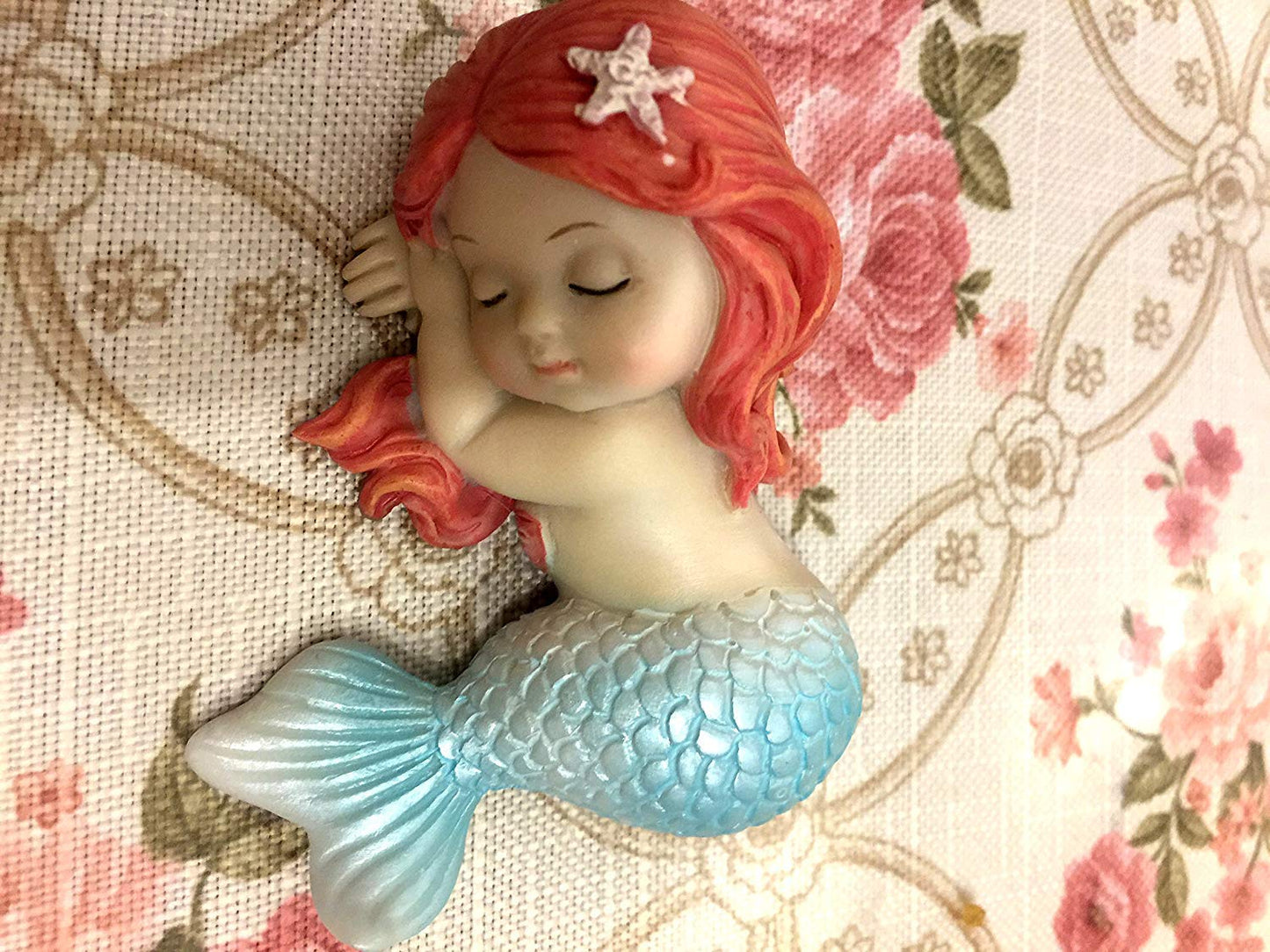 Dearjana Miniature Fairy Garden and Aquarium Decorations Resin Sleeping Little Mermaid Statue Blue