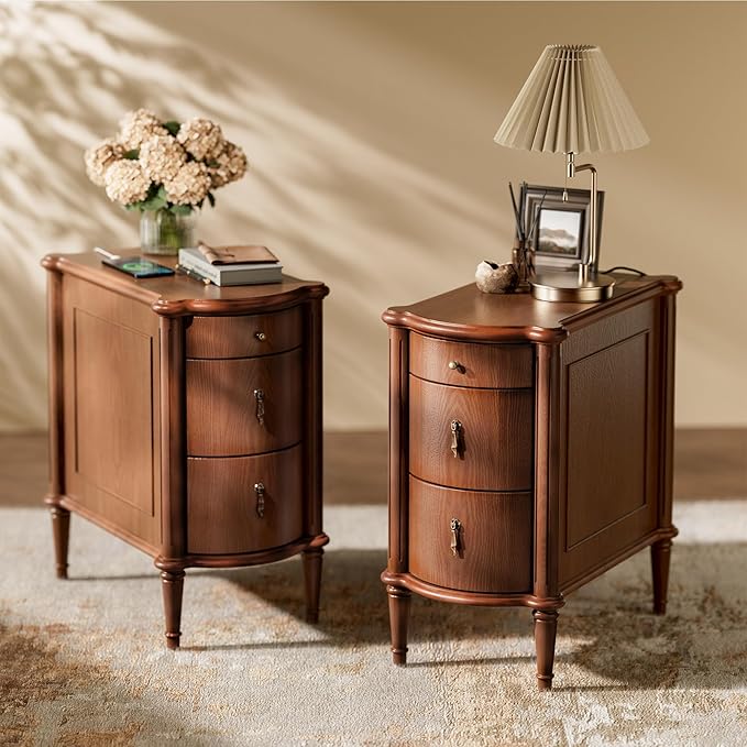 STO'SENSE Nightstand Set of 2 w/Charging Station & 3 Drawers, Pre-Assembled