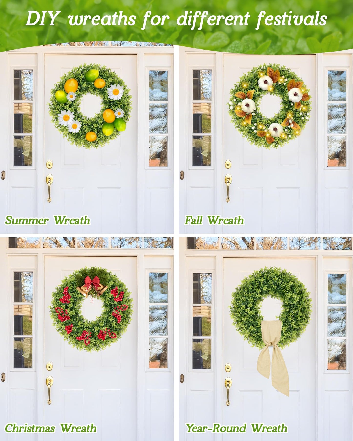 Vlorart 22 Inch Boxwood Wreaths for Front Door, UV-Resistant Green Decor