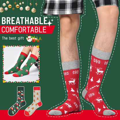 HSELL Mens Fun Patterned Dress Socks Funny Novelty Crazy Design Cotton Socks Gift for Men (4 Pairs - Christmas)