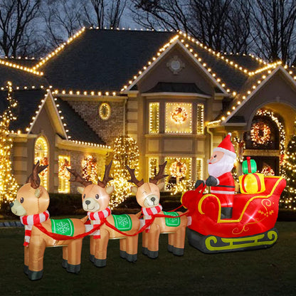 MUMTOP 12FT Long Christmas Inflatables Outdoor Decorations, Inflatables Santa Claus Sleigh with Reindeer Christmas Blow up Yard Decorations Built-in LED Lights for Outdoor Party Holiday Decor