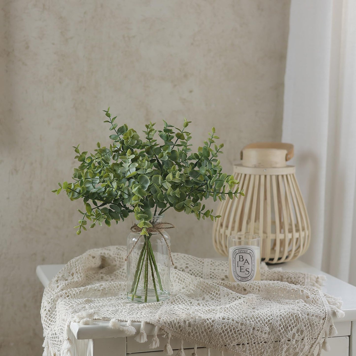 Zheart Fake Eucalyptus Stems in Glass Vase with Faux Water,14" Artificial Plants Eucalyptus Leaves for Shelf Desk Bathroom Farmhouse Room Coffee Table Home Decor (Sage Green)
