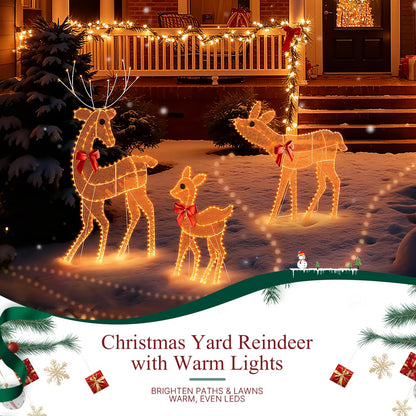 [3-Piece Reindeer Christmas Decorations Outdoor] 2D Lighted Deer Family with 260 LED Light. Durable Yard Lawn Holiday Decor, Outdoor Lighted Holiday Display for Yard Lawn Garden-White