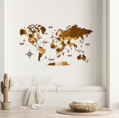 Woodvio 3D Wooden World Map, Decorative Wall Art for Home and Office Décor - size Medium (47" x 24.5")
