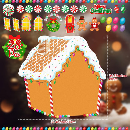 WovWeave DIY Felt Christmas Gingerbread House 3.1 x 2.9 ft with 28 Detachable Ornaments Christmas Crafts Gingerbread House Kit Xmas Gifts for Winter Holiday Party Home Door Wall Hanging Decorations