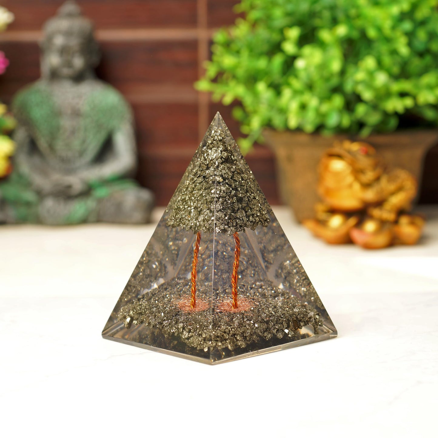 Orgonite Crystal Handmade Pyrite Tree Pyramid – Spiritual Energy Generator for Meditation, Abundance, Protection, Balance, Reiki, Yoga, Cleansing, Decor, Manifestation, Harmony, Gift, Office, Altar, Vastu, Positive Energy