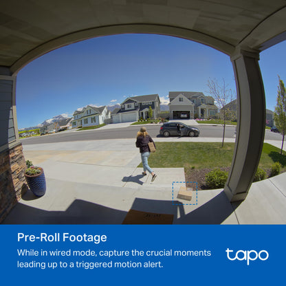 TP-Link Tapo Smart Video Doorbell Camera with Chime, Battery or Wired, 2K QHD Color Night Vison, No Monthly Fee, 180° Ultra-Wide Head-to-Toe View, Ring Call, Free AI Detection, Local Storage (D225)
