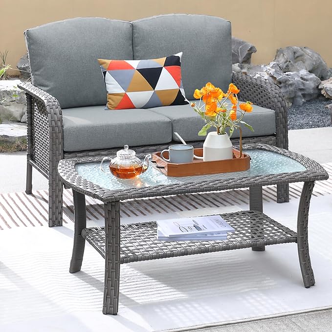 ovios 2-Piece Patio Furniture Set, Outdoor Wicker Sofa