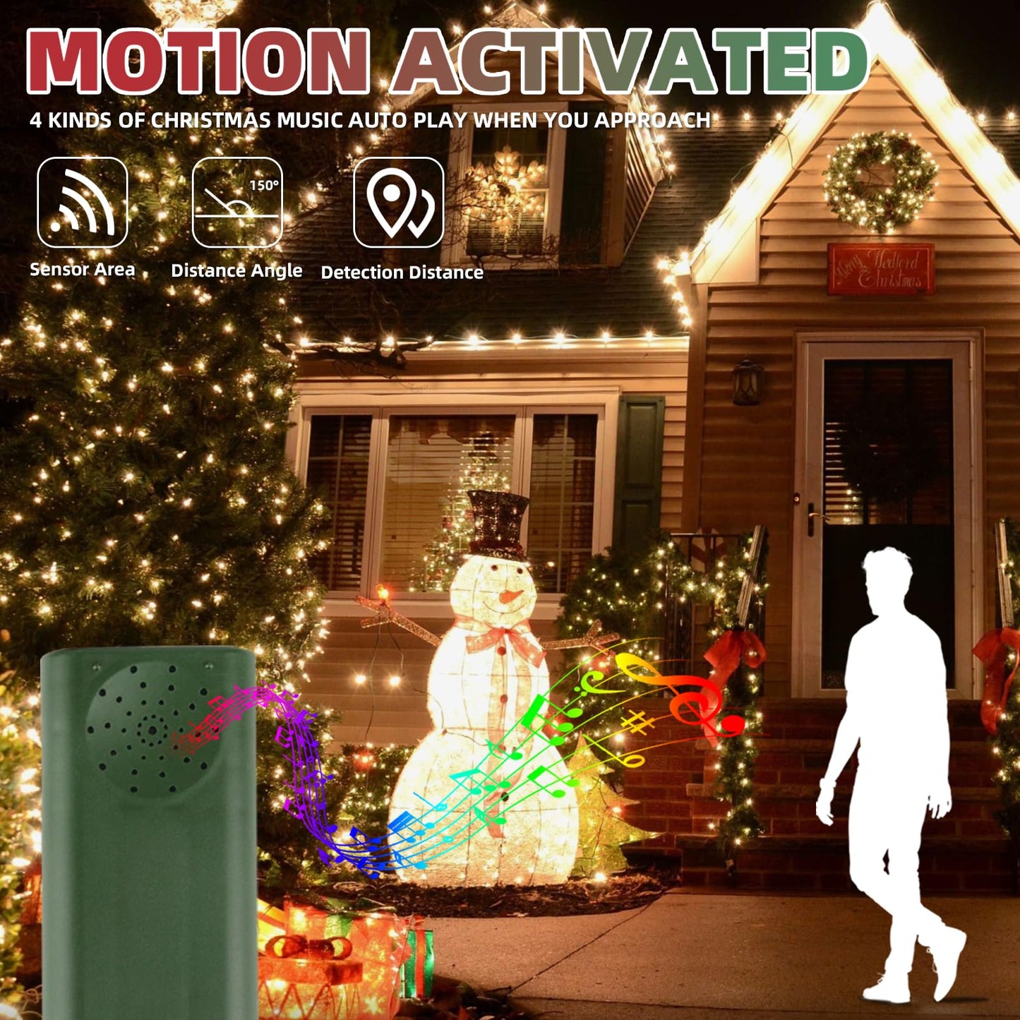 Green Convenience 33ft 100 LED String Lights,Battery Christmas Music Light Waterproof,Motion Sensor Christmas Lights with 6 Modes for Indoor Outdoor Yard Patio Garden Xmas Tree Decor