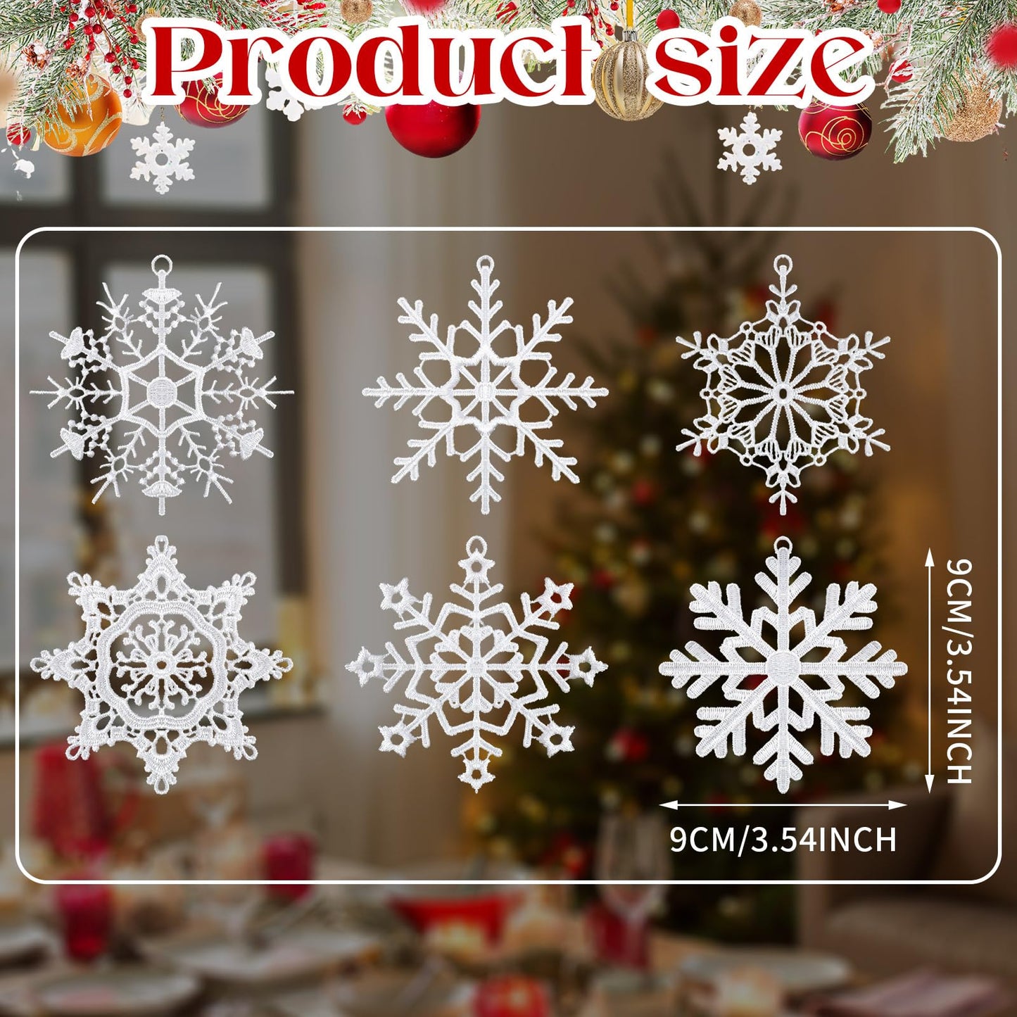 Lunmon 48 Pcs Christmas Crochet Snowflake Ornaments Winter Crocheted Snowflake Hanging Decor Crochet Doilies for Winter Wonderland Decorations Xmas Tree Home Wall Holiday Party Woven Gift, 6 Styles