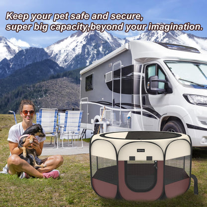 Hepeeng Portable Foldable Pet Dog Cat Playpen and Puppy playpen Pet Tent with Carrying Case Collapsible Travel Bowl Indoor/Outdoor Use with Water Resistant and Removable Shade Cover