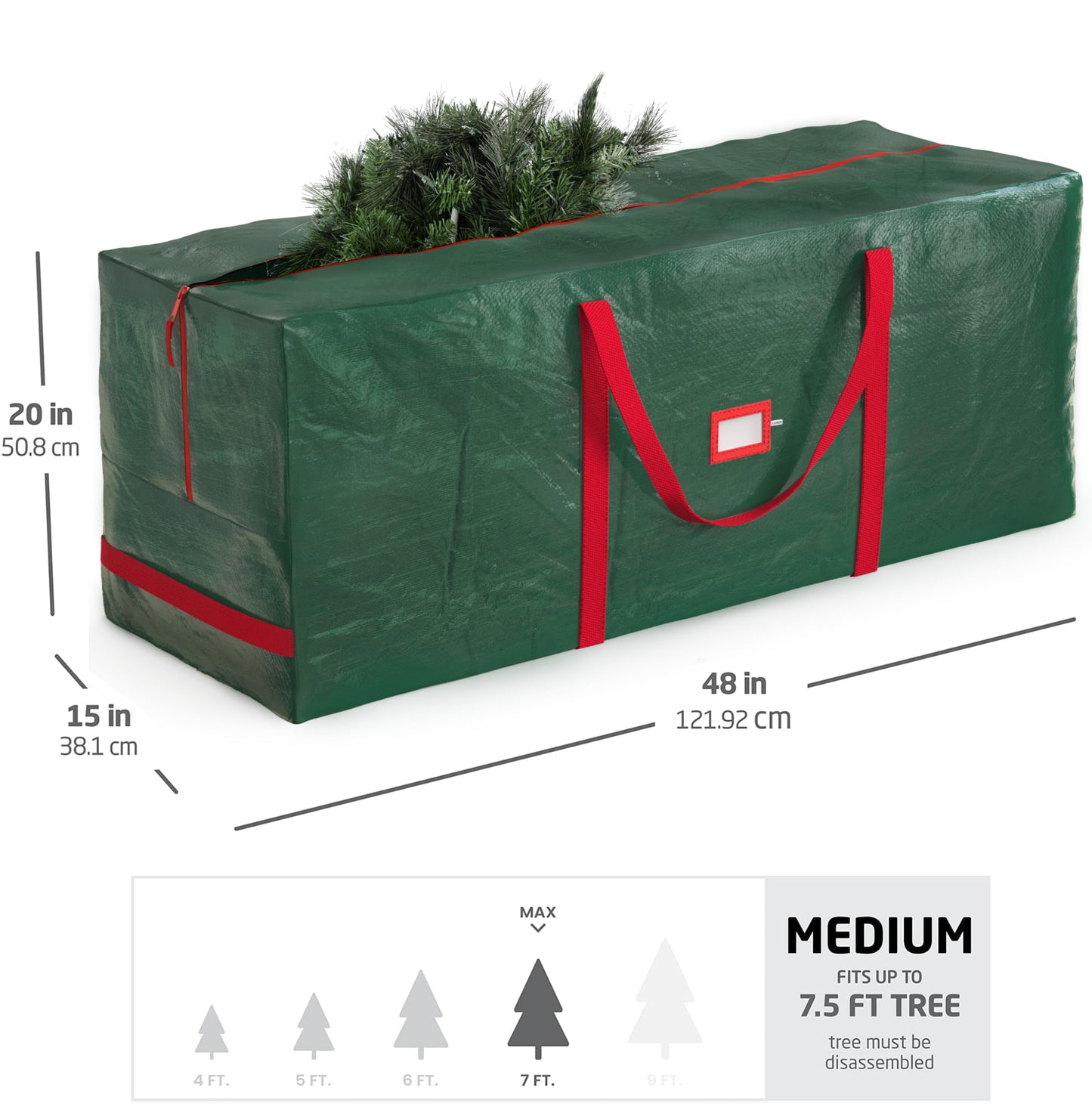 Zober Christmas Tree Storage Bag - Fits 7.5 Ft Artificial Trees - Plastic, Waterproof Christmas Tree Bag For Storage Box For Xmas - Strong, Durable Handles - Label Card Slot - Green