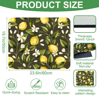 Yellow Lemon with Flowers Washer and Dryer Covers For The Top, Non-slip Fast Drying Absorbent Dryer Top Protector Mat for Kitchen Laundry Room Decor,23.6"x19.7"