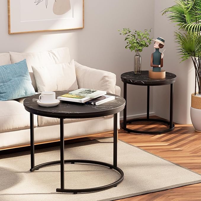 aboxoo Round Nesting Coffee Table Side Set of 2 End Tables