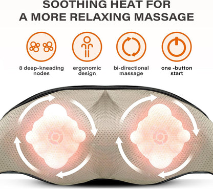 Neck Back Massager, Shiatsu Neck and Shoulder Massager with Heat, 3D Deep Tissue Kneading Massager Electric Massager for Shoulder, Back, Leg Muscle Pain Relief, Home & Office Use (Black)