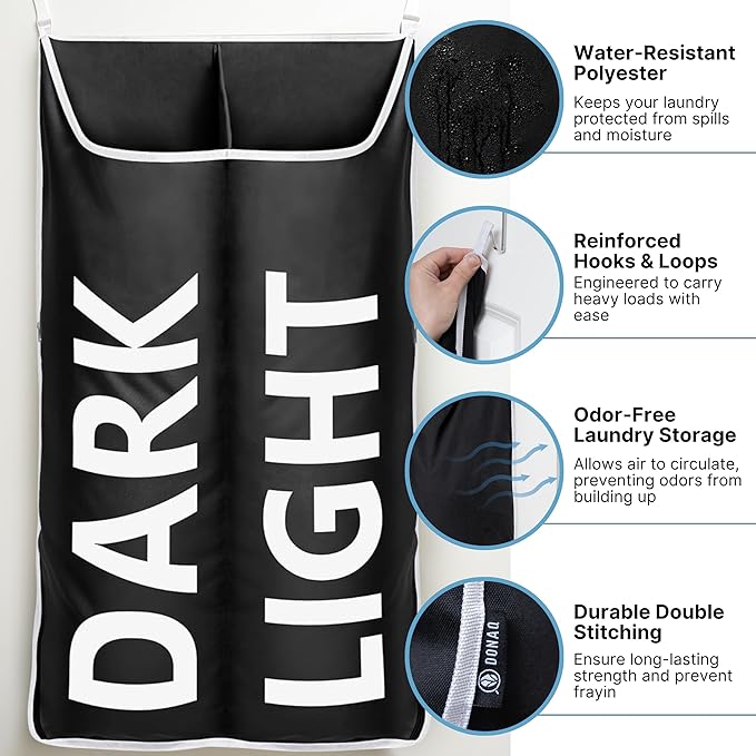 Hanging Laundry Hamper Bag XL 40x22", Space Saving over the Door Storage Bags