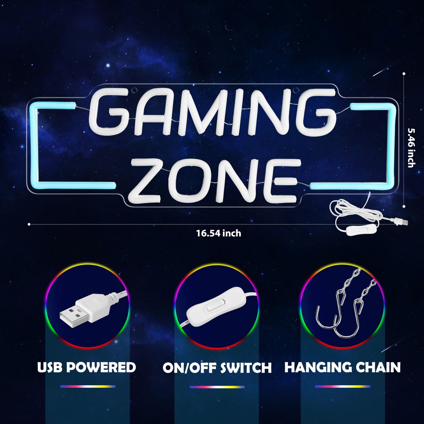 Kavaas Game Zone Neon Sign for Gameroom Wall Decor LED Light Signs - Gaming Zone Neon Sign for Teen Boy Bedroom- Best Gamer Gifts for Teenager, Kids