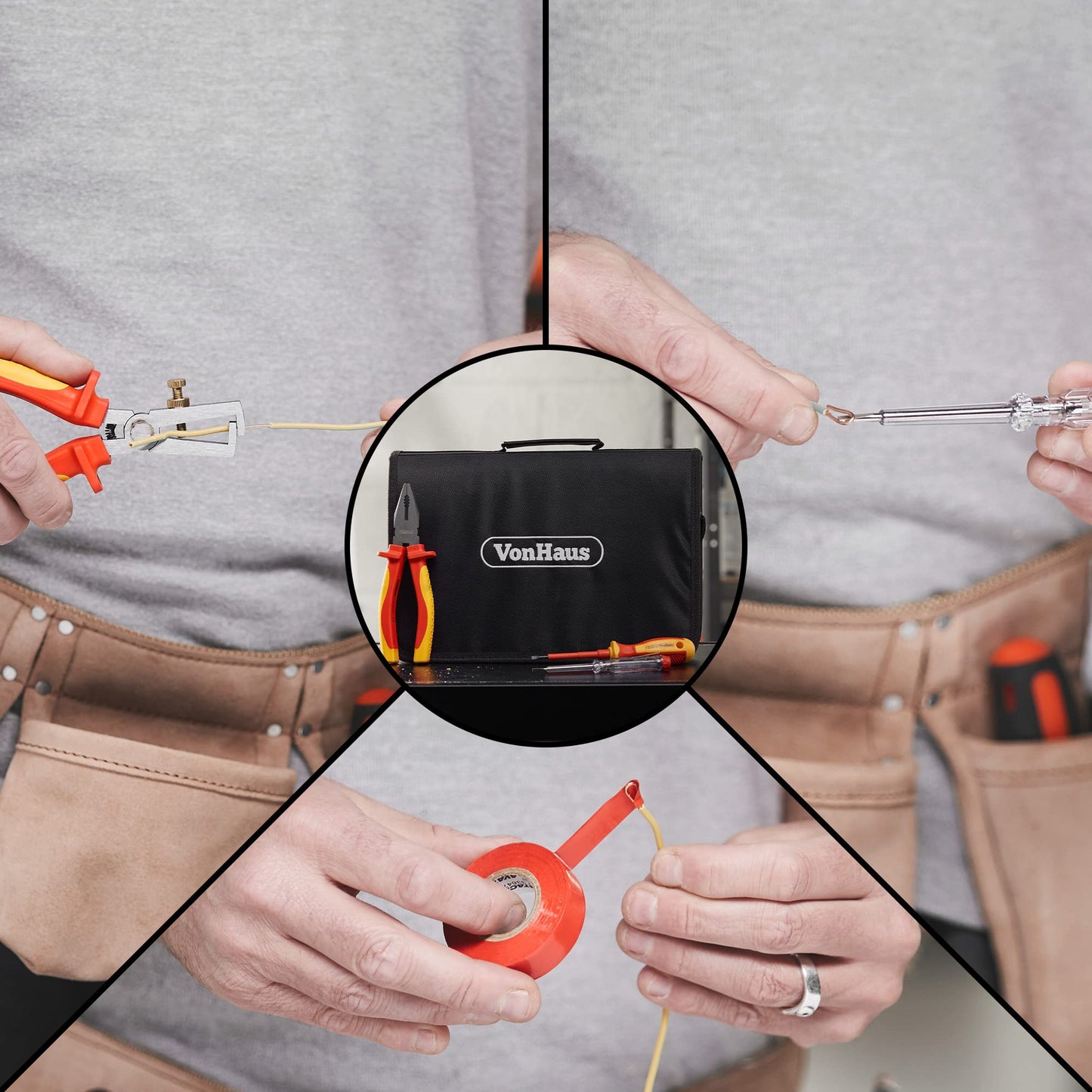 VonHaus Electrician Screwdriver and Pliers Tool Set - Insulated Screwdriver Set for Safe Electrical Work - 1000V VDE Tested - Includes Voltage Tester, Wire Stripper, Tape - Electricians Tools