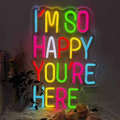 I’m So Happy You Are Here Neon Sign, Dimmable LED Light Up Neon Sign for Girls Bedroom Club Wedding Bachelorette Valentine's Day Party Wall Decor Birthday Christmas Gift for Daughter Teen Girls Friends (I’m So Happy You Are Here)