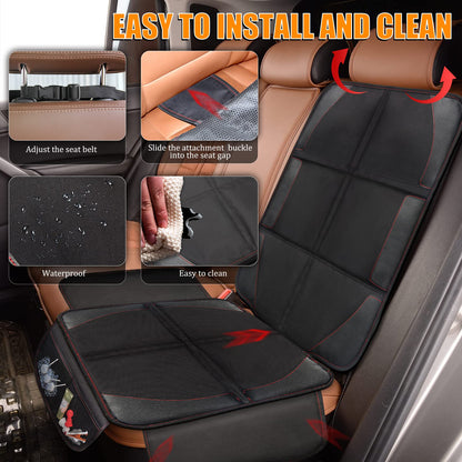Bacgnyer Car Seat Protector, Child Seat Protection, 600D Waterproof Non-Slip Fabric Thick Padding with 2 Mesh Storage Pockets, Baby Seat Protectors Under Carseat (Black Red Line, 2)