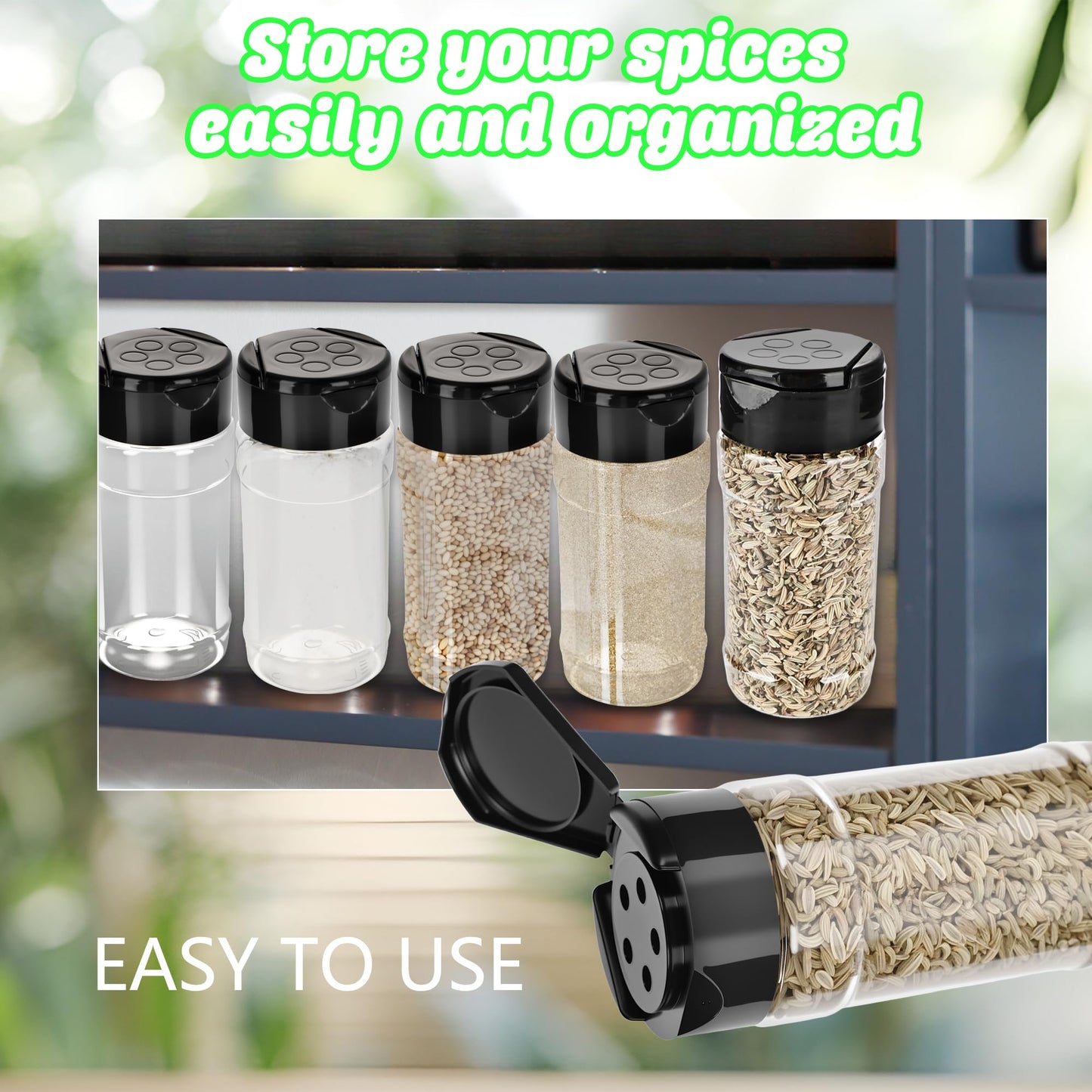 20 Pcs 3.4 oz Plastic Spice Jars with Shaker Lids Empty Spice Bottles Clear Seasoning Containers for Kitchen Home Storing Salt Seasoning