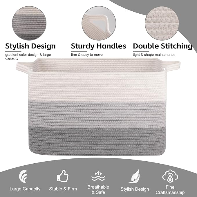 OIAHOMY Extra Large Blanket Basket, 95L Cotton Rope Woven Laundry Basket