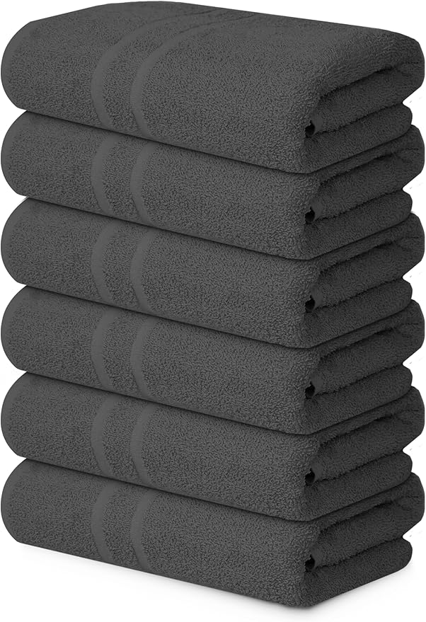Basic Medium Bath Towels 24x48 Inches – Pack of 6 – Grey Color – Soft and