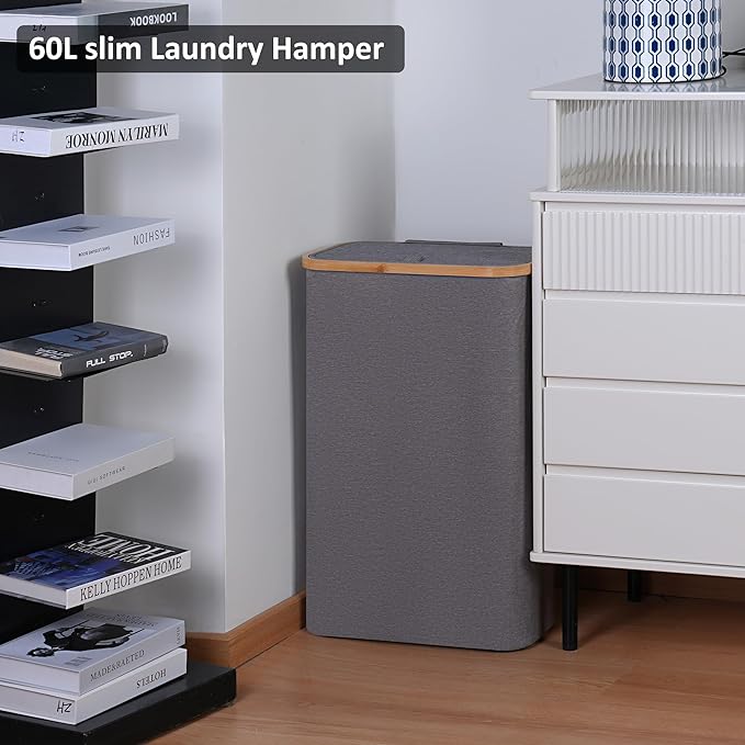 Slim Laundry Basket, 60L Laundry Hamper