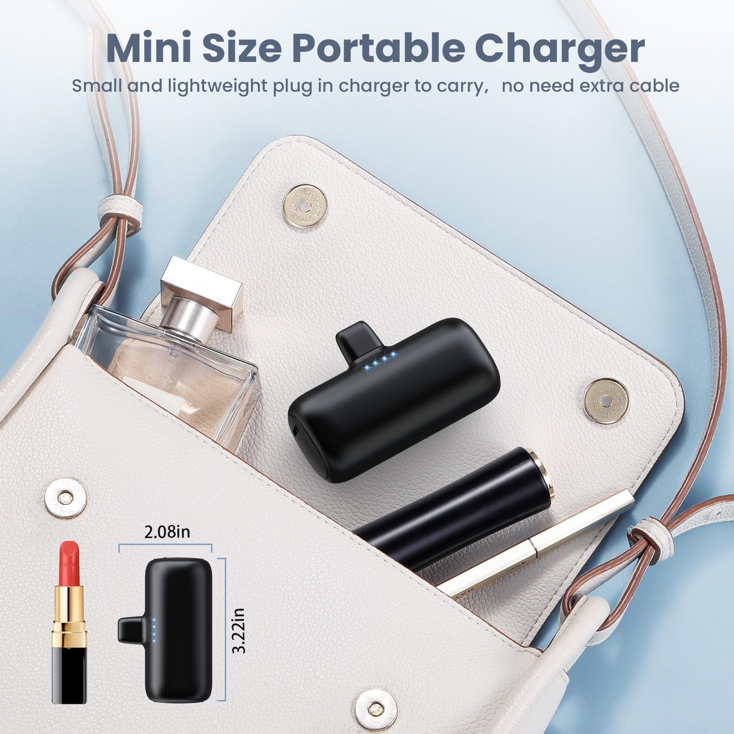 [2-Pack] Mini Portable Charger 5000mAh Power Bank,3A PD USB C Cell Phone Portable Power, LCD Display Battery Pack Compatible with iPhone 16/15/15 plus/15 pro/15 pro Max/Android/Samsung/Moto/LG etc