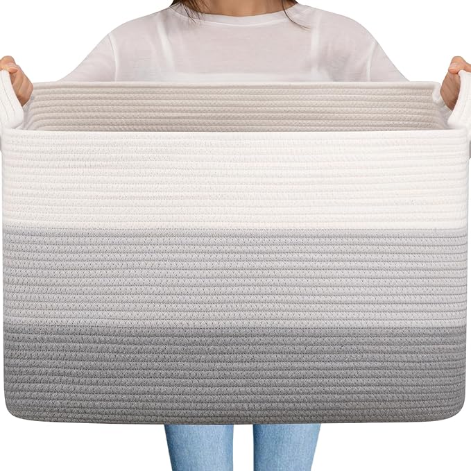 OIAHOMY Extra Large Blanket Basket, 95L Cotton Rope Woven Laundry Basket